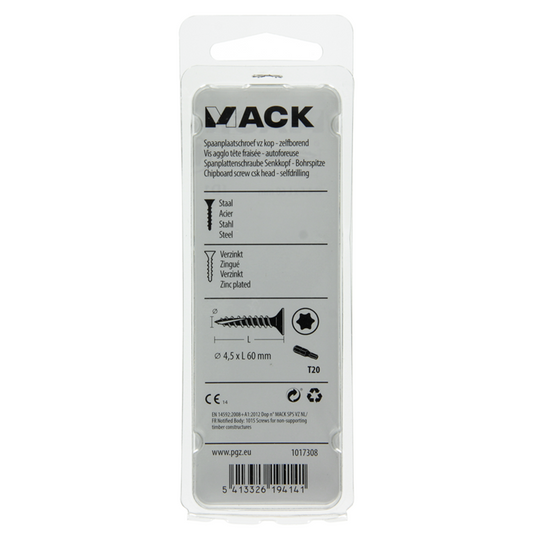 Mack 1017308 - spaanplschr.vzkop-zelfb. geelverz.10 st 4,5 x 60 mm | 10 stuks