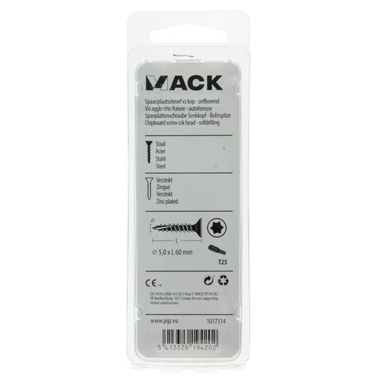 Mack 1017314 - spaanplschr.vzkop-zelfb. geelverz. 8 st 5,0 x 60 mm | 10 stuks