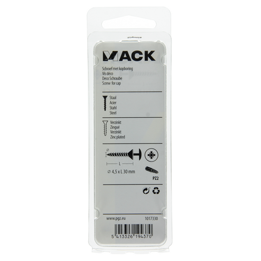 Mack 1017330 - schroef met kopboring staal verz. 12 st 4,5 x 30 mm | 10 stuks