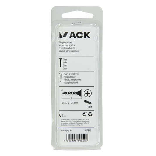 Mack 1017343 - gipsplaatschroef zwart gefosf. 10 st 4,2 x 75 mm | 10 stuks