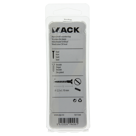 Mack 1017344 - houtschroef verzonken kop verz30 st 2,5 x 10 mm | 10 stuks