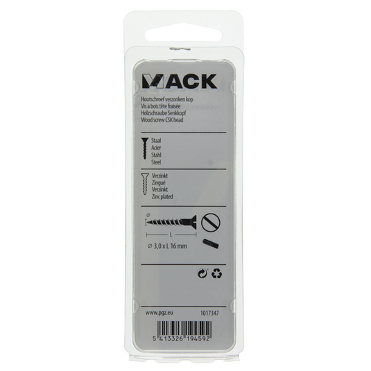 Mack 1017347 - houtschroef verzonken kop verz28 st 3,0 x 16 mm | 10 stuks