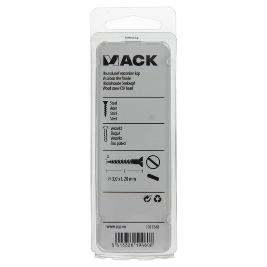 Mack 1017348 - houtschroef verzonken kop verz28 st 3,0 x 20 mm | 10 stuks