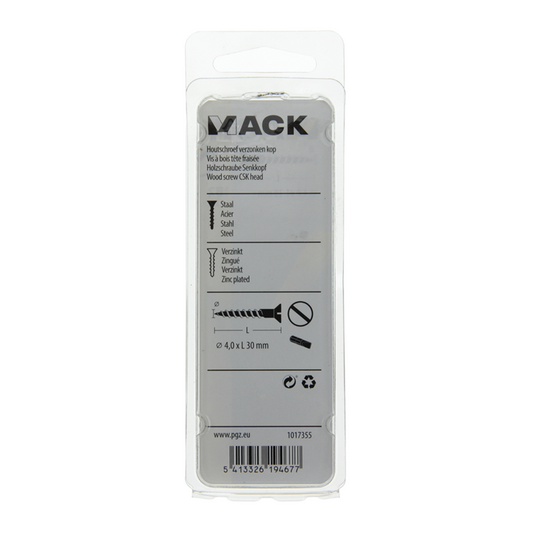 Mack 1017355 - houtschroef verzonken kop verz17 st 4,0 x 30 mm | 10 stuks