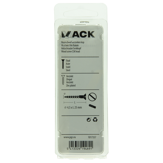 Mack 1017357 - houtschroef verzonken kop verz15 st 4,5 x 25 mm | 10 stuks