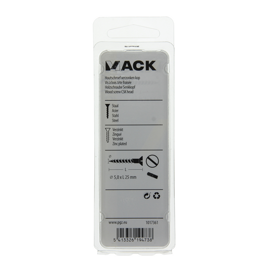 Mack 1017361 - houtschroef verzonken kop verz14 st 5,0 x 25 mm | 10 stuks