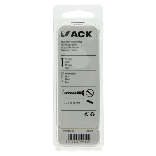 Mack 1019646 - houtschroef verzonken kop messing 11st 2,5 x 16 mm | 10 stuks