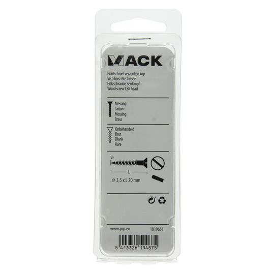 Mack 1019651 - houtschroef verzonken kop messing 11st 3,5 x 20 mm | 10 stuks