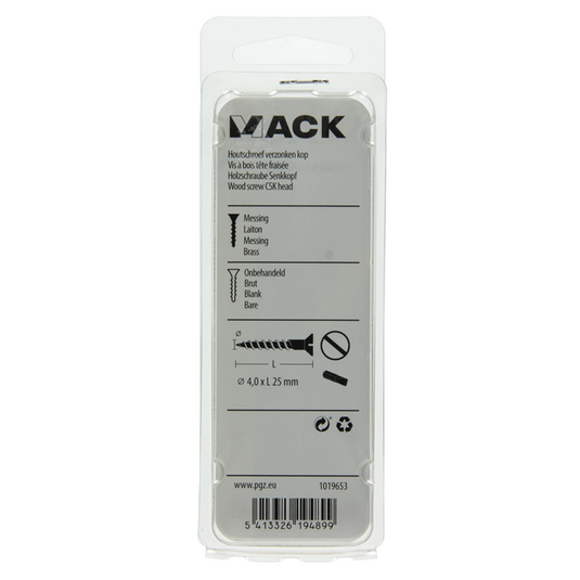 Mack 1019653 - houtschroef verzonken kop messing 9 st 4,0 x 25 mm | 10 stuks
