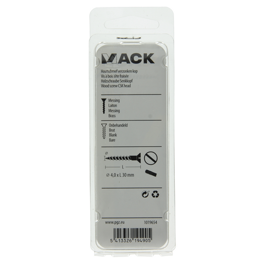 Mack 1019654 - houtschroef verzonken kop messing 7 st 4,0 x 30 mm | 10 stuks