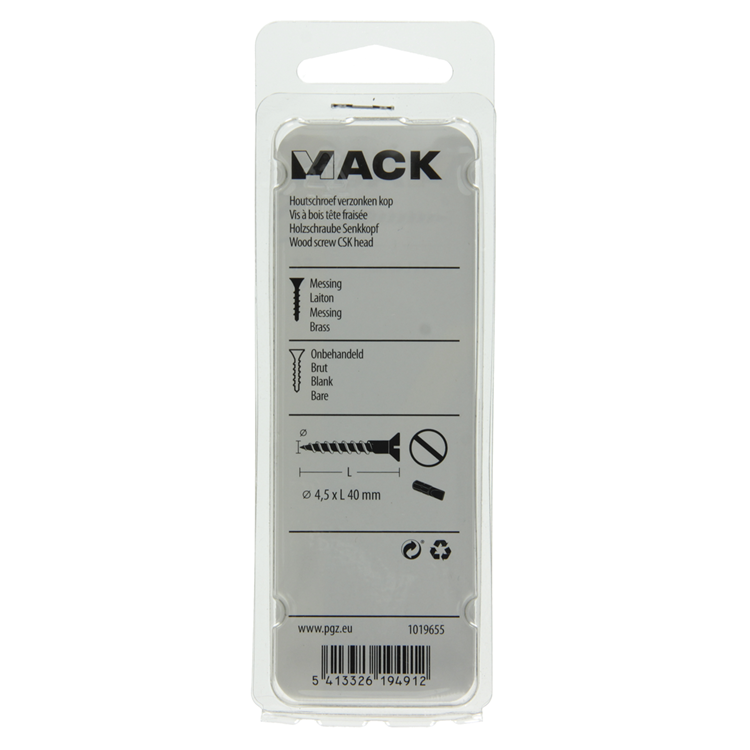 Afbeelding laden in galerijviewer, Mack 1019655 - houtschroef verzonken kop messing 6 st 4,5 x 40 mm | 10 stuks
