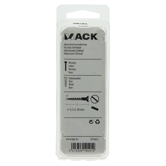 Mack 1019655 - houtschroef verzonken kop messing 6 st 4,5 x 40 mm | 10 stuks