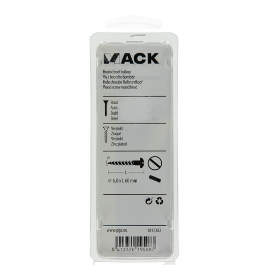 Mack 1017382 - houtschroef bolkop staal verzinkt 4 st 6,0 x 60 mm | 10 stuks