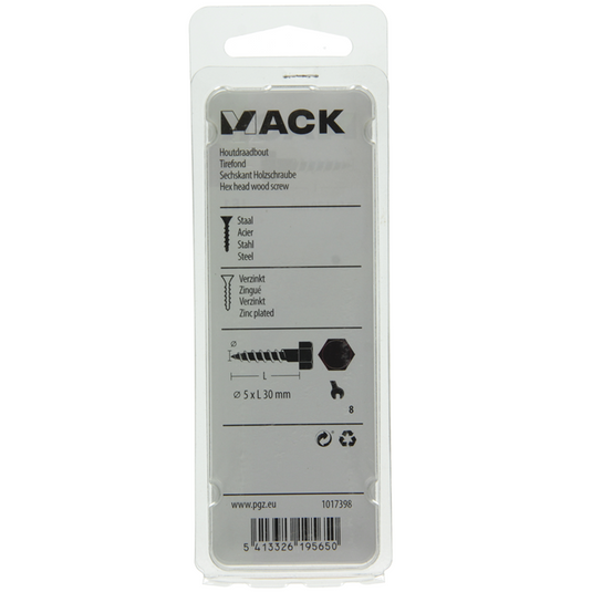 Mack 1017398 - houtdraadbout staal verzinkt 15 st 5 x 30 mm | 10 stuks