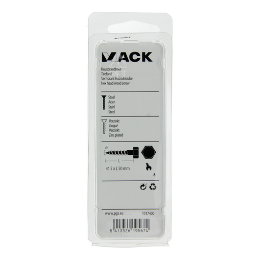 Mack 1017400 - houtdraadbout staal verzinkt 10 st 5 x 50 mm | 10 stuks