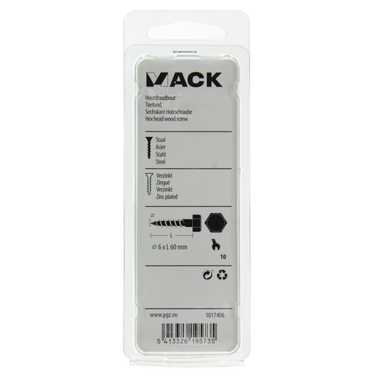 Mack 1017406 - houtdraadbout staal verzinkt 8 st 6 x 60 mm | 10 stuks