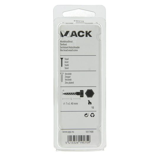 Mack 1017408 - houtdraadbout staal verzinkt 10 st 7 x 40 mm | 5 stuks