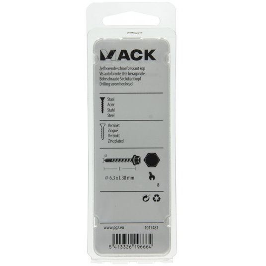 Mack 1017481 - zelfborende schroef zesk.kop verz. 12st 6,3 x 38 mm | 5 stuks