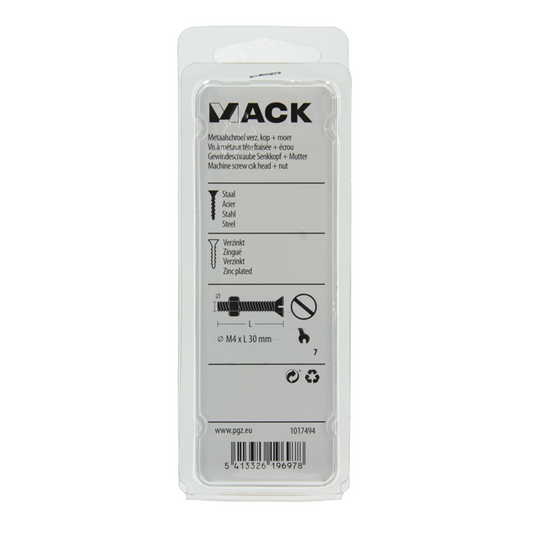 Mack 1017494 - metaalschroef verz. kop + moer verz. 14st m4 x 30 mm | 10 stuks