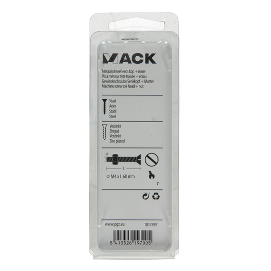 Mack 1017497 - metaalschroef verz. kop + moer verz. 6 st m4 x 60 mm | 10 stuks