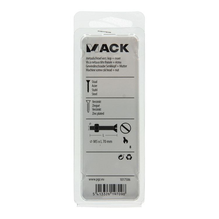 Chargez l'image dans la visionneuse de la galerie, Mack 1017506 - metaalschroef verz. kop + moer verz. 6 st m5 x 70 mm | 10 stuks
