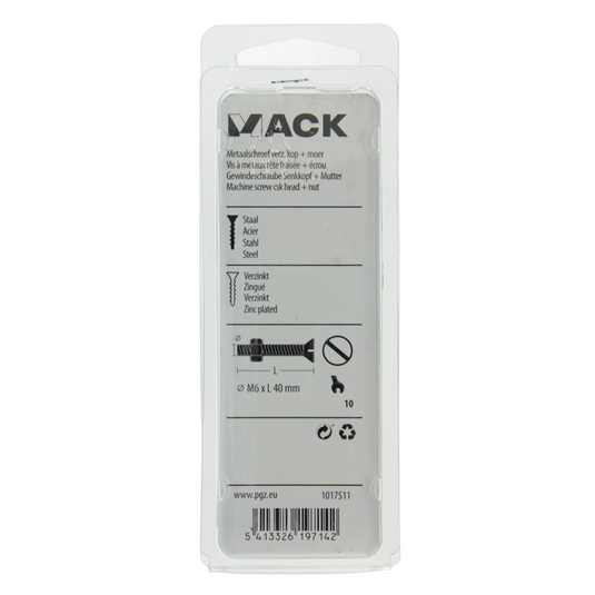 Mack 1017511 - metaalschroef verz. kop + moer verz. 6 st m6 x 40 mm | 10 stuks