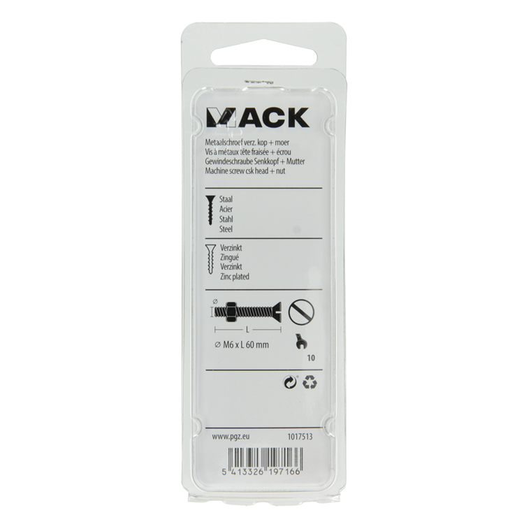 Afbeelding laden in galerijviewer, Mack 1017513 - metaalschroef verz. kop + moer verz. 5 st m6 x 60 mm | 10 stuks

