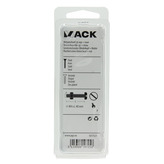 Mack 1017521 - metaalschroef cyl. kop + moer verz. 12 st m4 x 40 mm | 10 stuks