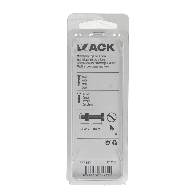 Chargez l'image dans la visionneuse de la galerie, Mack 1017526 - metaalschroef cyl. kop + moer verz. 13 st m5 x 30 mm | 10 stuks
