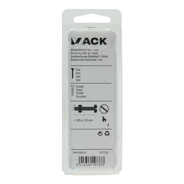 Afbeelding laden in galerijviewer, Mack 1017528 - metaalschroef cyl. kop + moer verz. 8 st m5 x 50 mm | 10 stuks
