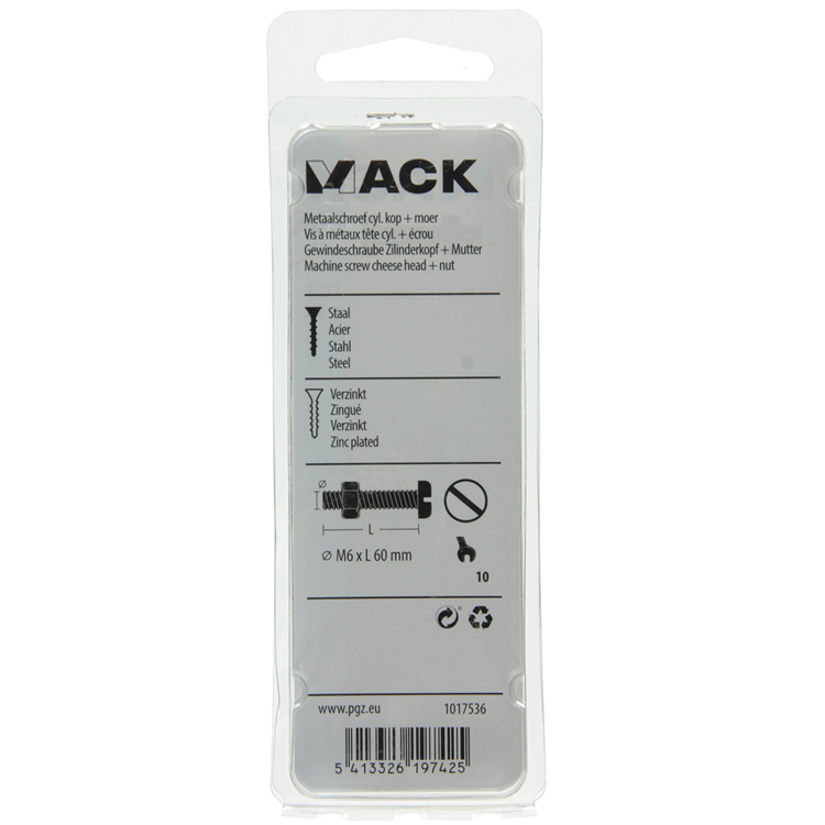 ギャラリービューアに画像をロードする, Mack 1017536 - metaalschroef cyl. kop + moer verz. 4 st m6 x 60 mm | 10 stuks
