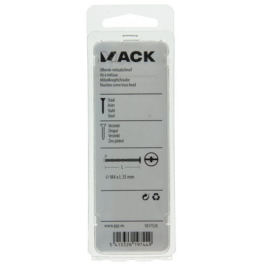 Mack 1017538 - afbreek-metaalschroef verz. 4 st m4 x 35 mm | 10 stuks