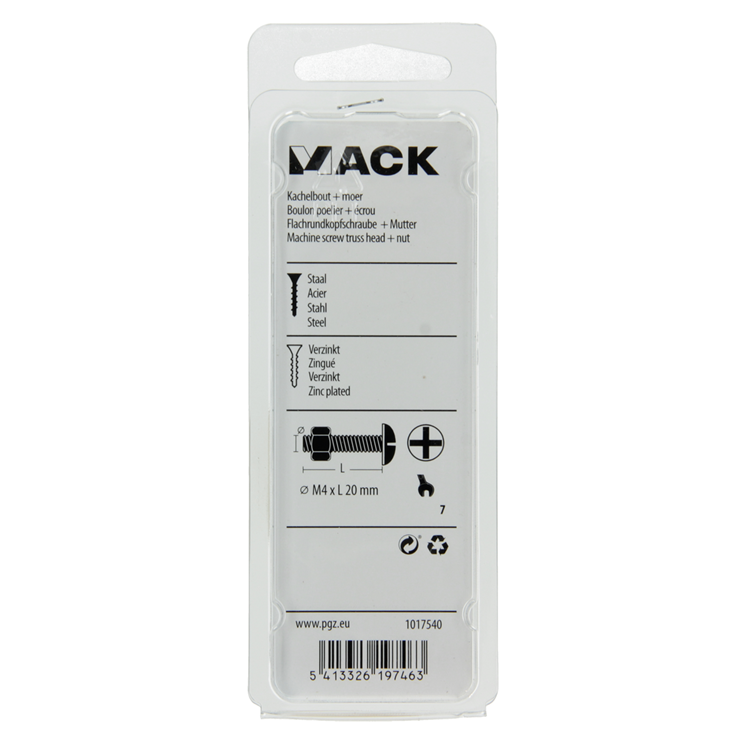 Laden Sie das Bild in Galerie -Viewer, Mack 1017540 - kachelbout + moer staal verzinkt 20 st m4 x 20 mm | 10 stuks
