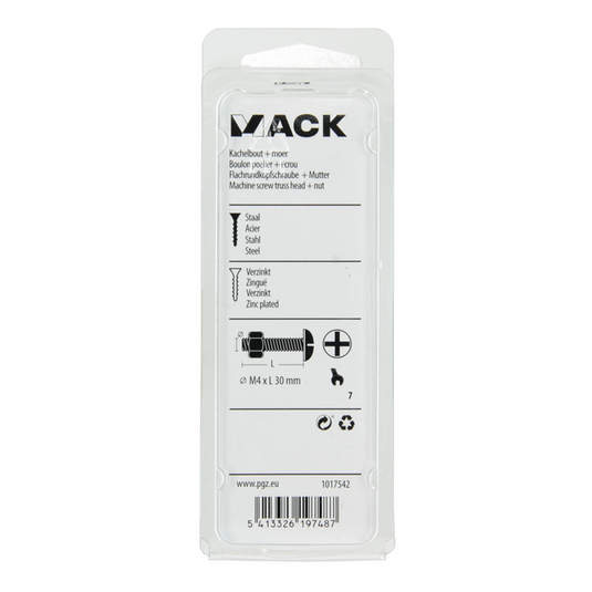 Mack 1017542 - kachelbout + moer staal verzinkt 16 st m4 x 30 mm | 10 stuks