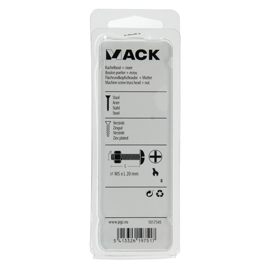 Mack 1017545 - kachelbout + moer staal verzinkt 15 st m5 x 20 mm | 10 stuks