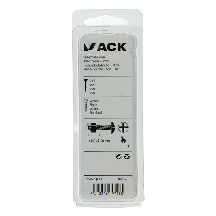 Laden Sie das Bild in Galerie -Viewer, Mack 1017549 - kachelbout + moer staal verzinkt 8 st m5 x 50 mm | 5 stuks
