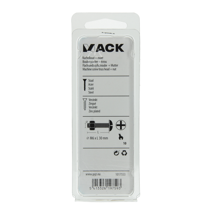 Afbeelding laden in galerijviewer, Mack 1017553 - kachelbout + moer staal verzinkt 8 st m6 x 30 mm | 5 stuks
