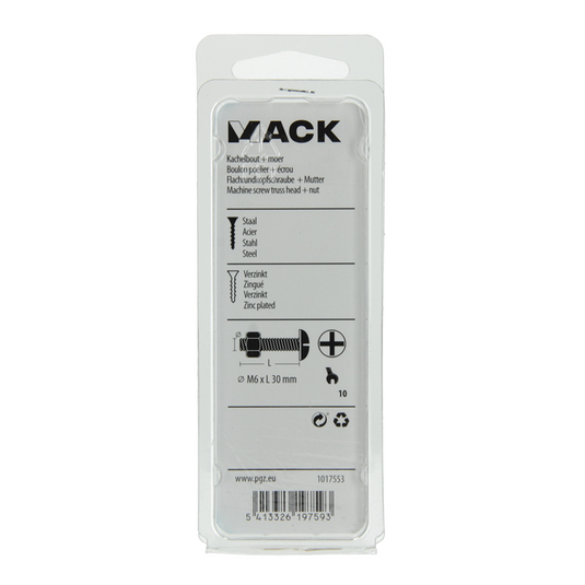 Mack 1017553 - kachelbout + moer staal verzinkt 8 st m6 x 30 mm | 5 stuks