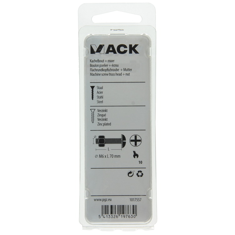 Laden Sie das Bild in Galerie -Viewer, Mack 1017557 - kachelbout + moer staal verzinkt 4 st m6 x 70 mm | 10 stuks
