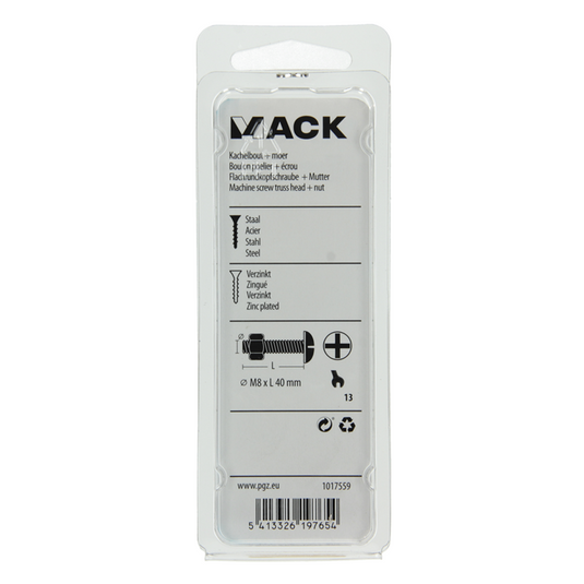 Mack 1017559 - kachelbout + moer staal verzinkt 5 st m8 x 40 mm | 5 stuks