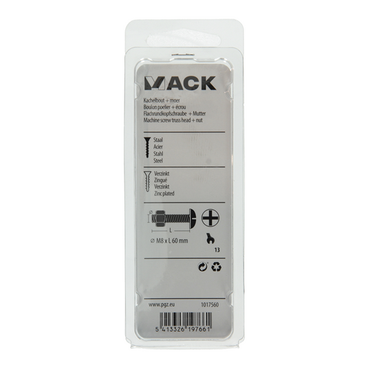 Mack 1017560 - kachelbout + moer staal verzinkt 4 st m8 x 60 mm | 5 stuks