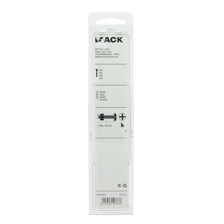 Afbeelding laden in galerijviewer, Mack 1017561 - kachelbout + moer staal verzinkt 3 st m8 x 80 mm | 5 stuks
