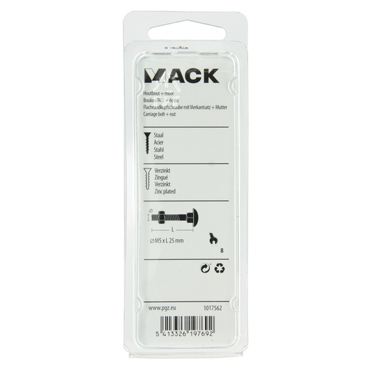 Mack 1017562 - houtbout + moer staal verzinkt12 st m5 x 25 mm | 5 stuks