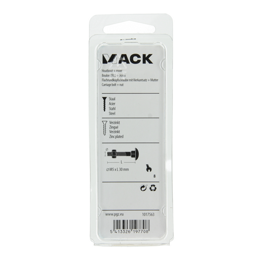 Mack 1017563 - houtbout + moer staal verzinkt11 st m5 x 30 mm | 5 stuks