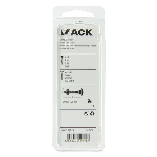 Mack 1017567 - houtbout + moer staal verzinkt9 st m6 x 25 mm | 5 stuks