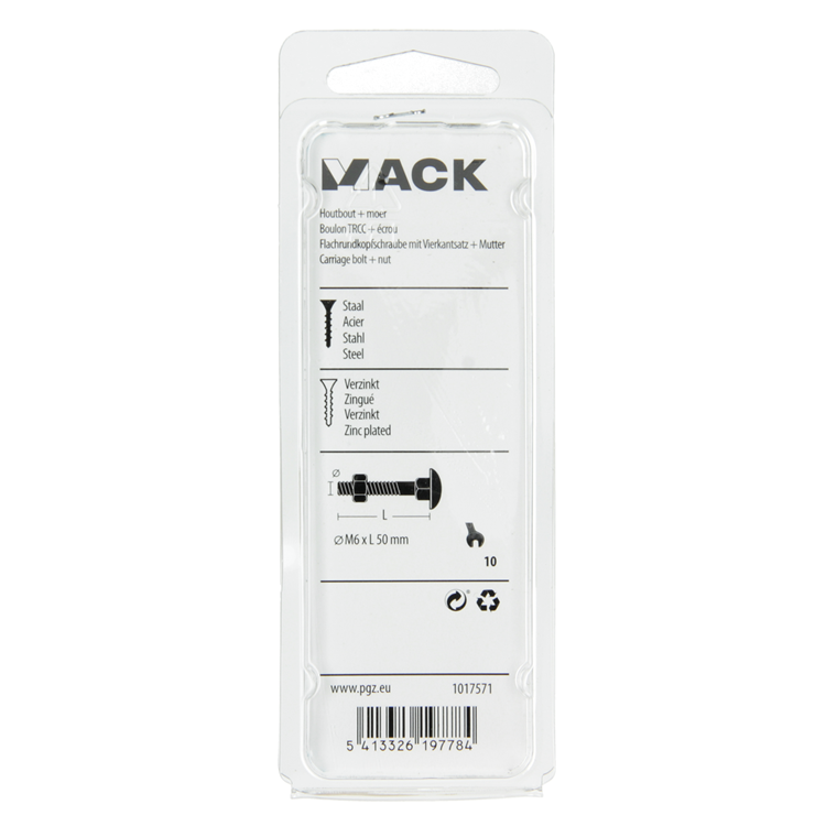Laden Sie das Bild in Galerie -Viewer, Mack 1017571 - houtbout + moer staal verzinkt7 st m6 x 50 mm | 5 stuks
