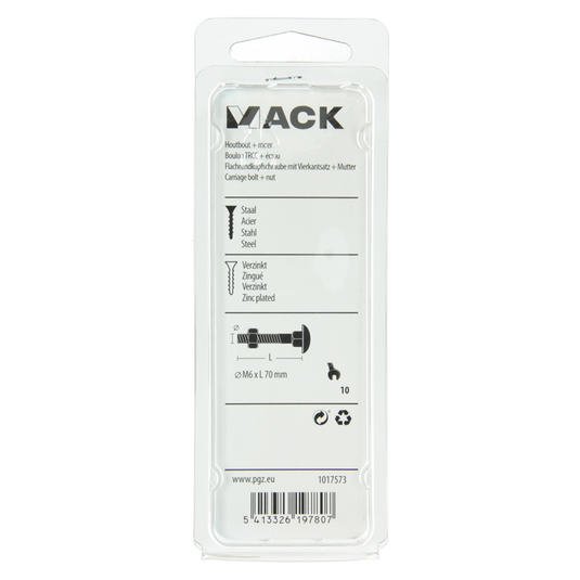 Mack 1017573 - houtbout + moer staal verzinkt5 st m6 x 70 mm | 5 stuks