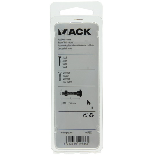Mack 1017577 - houtbout + moer staal verzinkt4 st m7 x 50 mm | 5 stuks