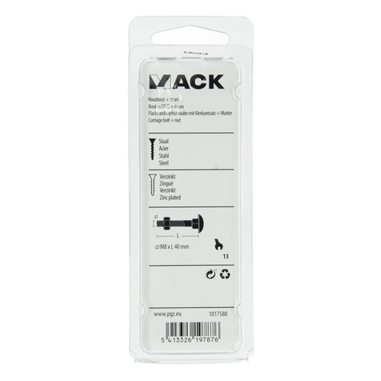 Mack 1017580 - houtbout + moer staal verzinkt5 st m8 x 40 mm | 5 stuks