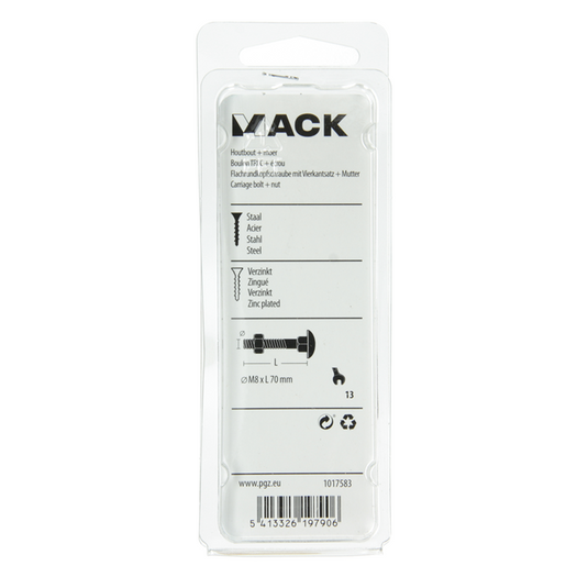 Mack 1017583 - houtbout + moer staal verzinkt3 st m8 x 70 mm | 5 stuks